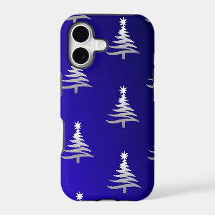 Christmas Trees Silver on Cobalt Blue