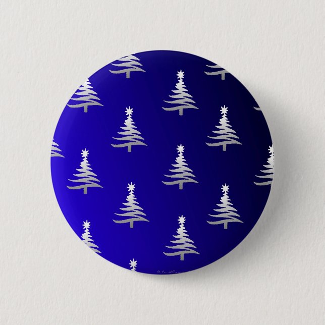 Christmas Trees Silver on Cobalt Blue 6 Cm Round Badge (Front)