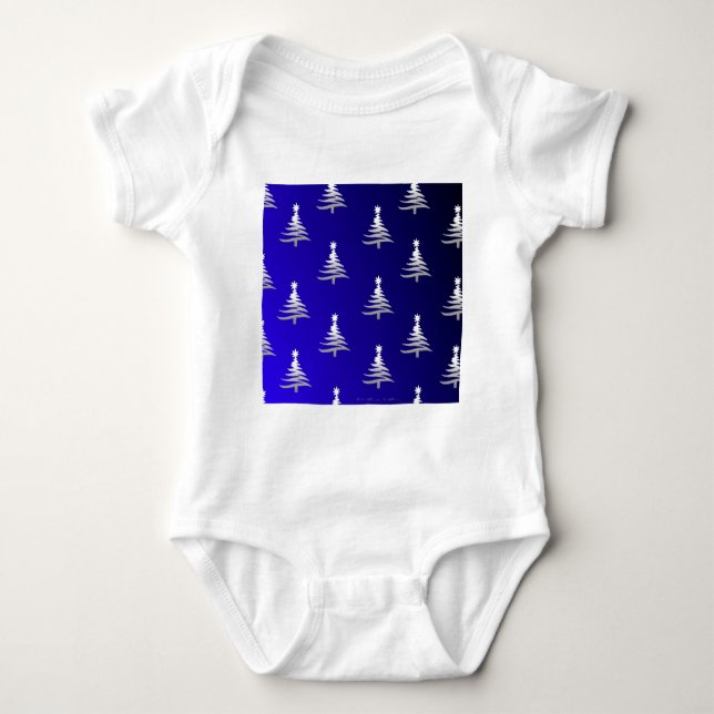 Christmas Trees Silver on Cobalt Blue Baby Bodysuit (Front)