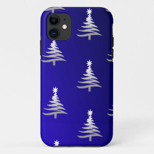 Christmas Trees Silver on Cobalt Blue iPhone 11 Case