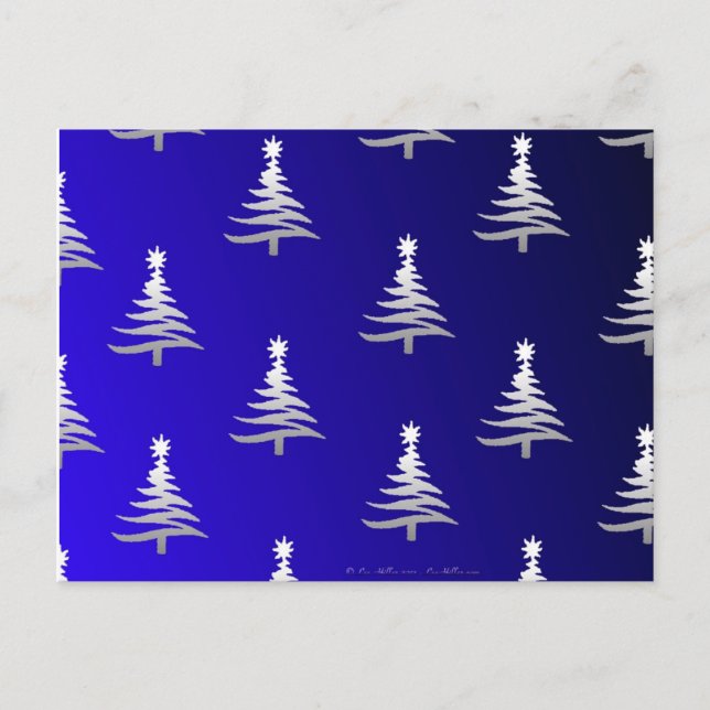 Christmas Trees Silver on Cobalt Blue Holiday Postcard (Front)