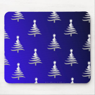 Christmas Trees Silver on Cobalt Blue Mouse Pad