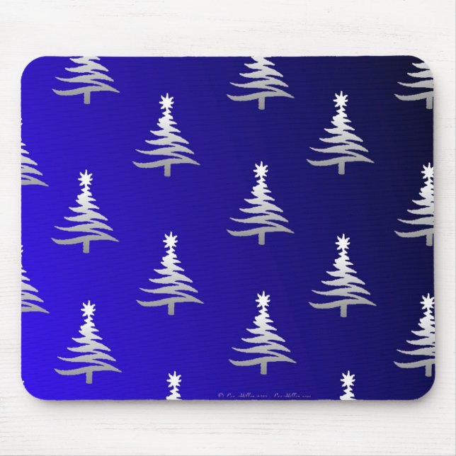 Christmas Trees Silver on Cobalt Blue Mouse Pad (Front)