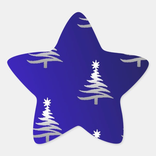 Christmas Trees Silver on Cobalt Blue Star Sticker (Front)