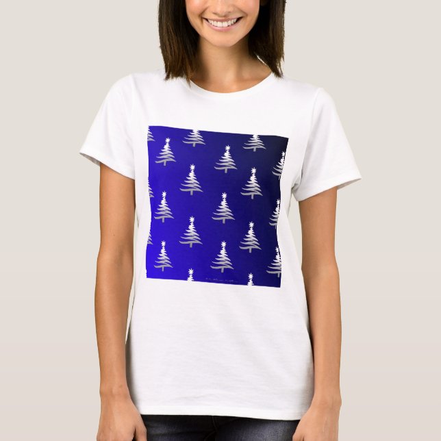 Christmas Trees Silver on Cobalt Blue T-Shirt (Front)