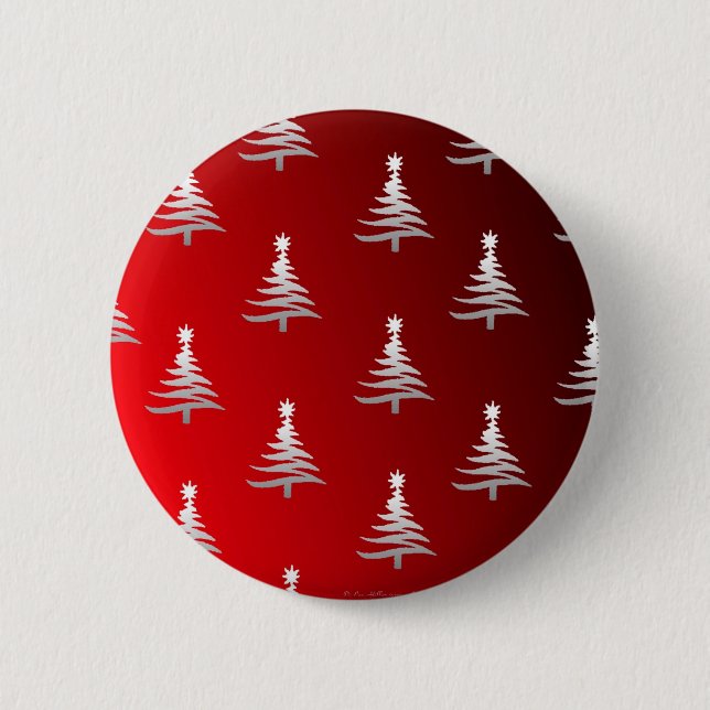 Christmas Trees Silver on Red 6 Cm Round Badge (Front)