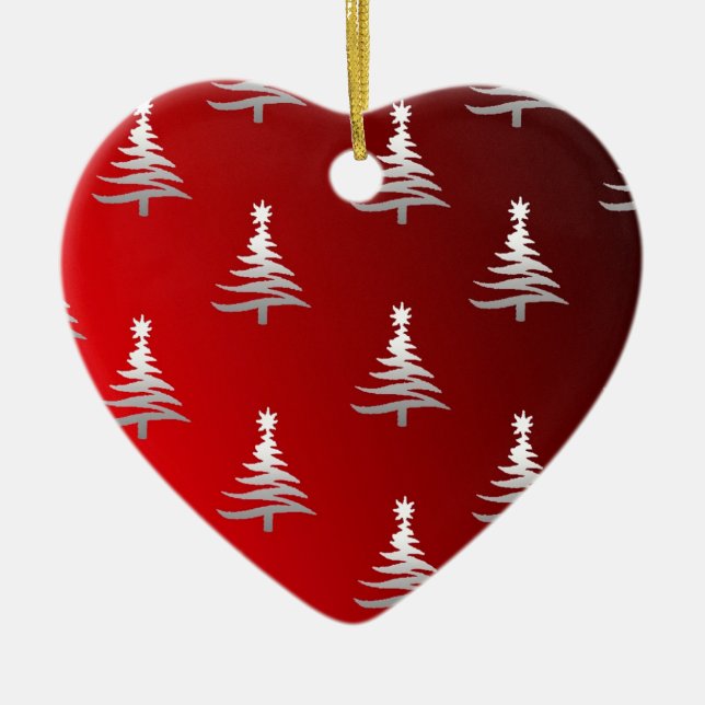 Christmas Trees Silver on Red Ceramic Tree Decoration (Front)