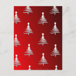 Christmas Trees Silver on Red Holiday Postcard