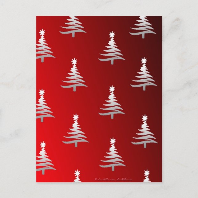 Christmas Trees Silver on Red Holiday Postcard (Front)