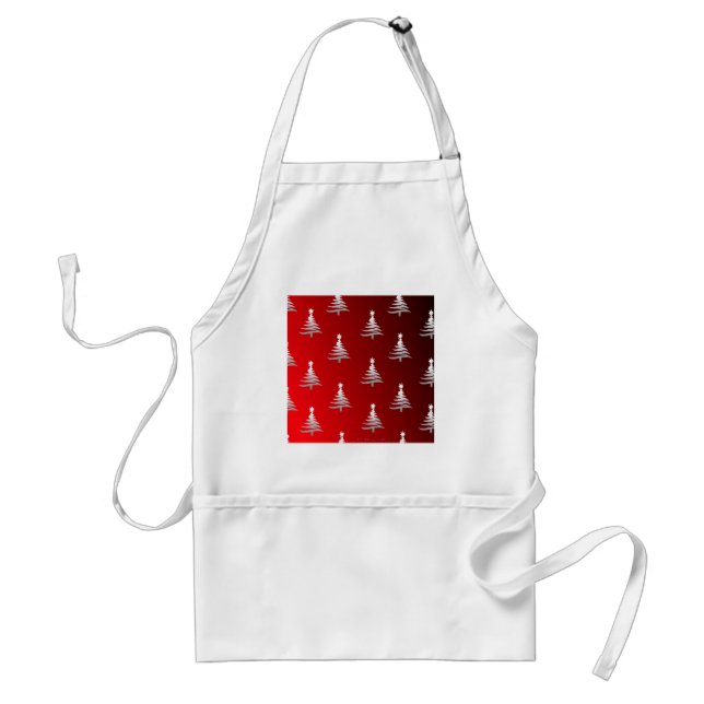 Christmas Trees Silver on Red Standard Apron (Front)
