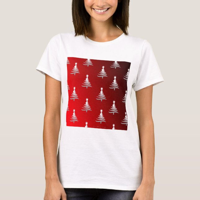 Christmas Trees Silver on Red T-Shirt (Front)