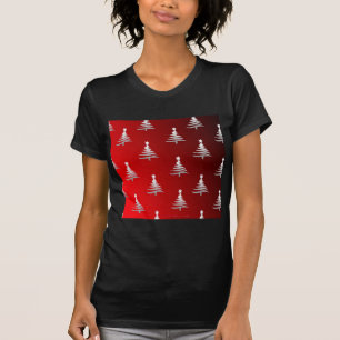 Christmas Trees Silver on Red T-Shirt