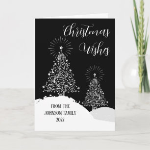 Christmas Trees Snow Modern Silver Design Card