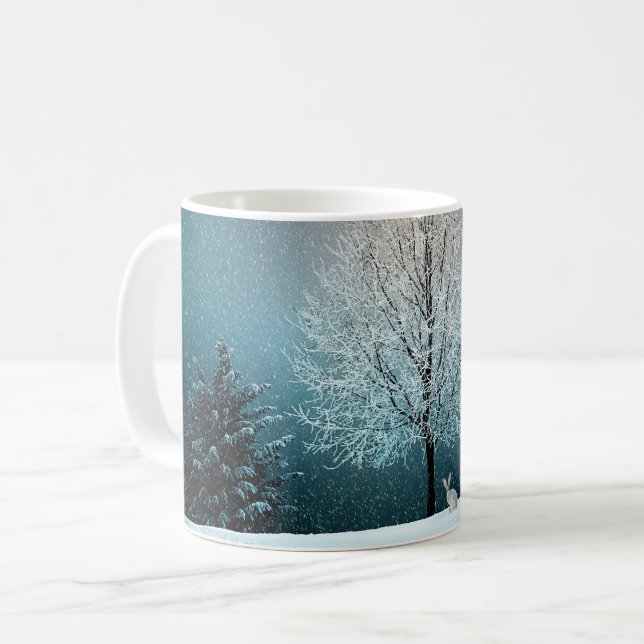Christmas Trees & Snow White Coffee Mug (Front Left)