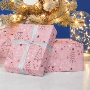 Christmas Trees Snowflake Pink Rose Gold Christmas Wrapping Paper