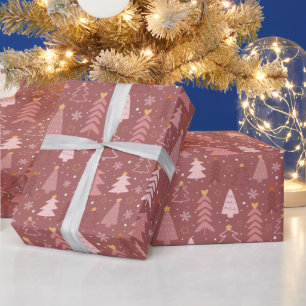 Christmas Trees Snowflake Rose Gold Pink Christmas Wrapping Paper