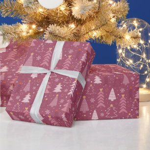 Christmas Trees Snowflake Rose Gold Pink Christmas Wrapping Paper