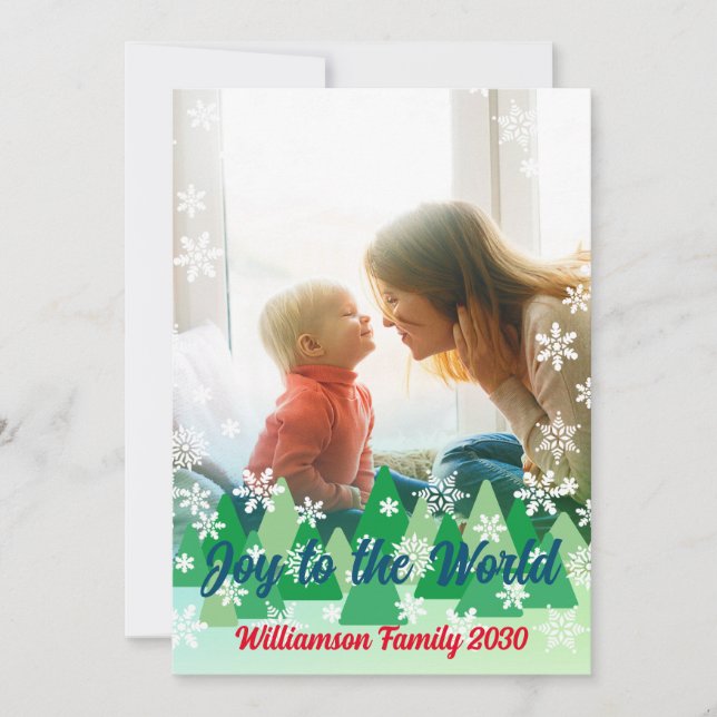 Christmas Trees Snowflakes Joy to the World  Holiday Card (Front)