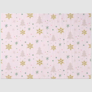 Christmas Trees Snowflakes Pink Gold Christmas Tissue Paper