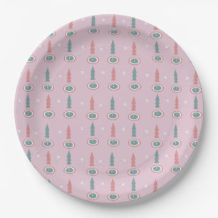 Christmas Trees Snowflakes Pink Green     Paper Plate