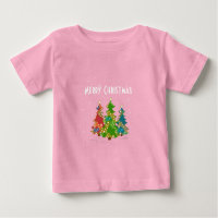Christmas Trees Snowflakes Whimsical Fun Red