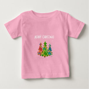 Christmas Trees Snowflakes Whimsical Fun Red Baby T-Shirt