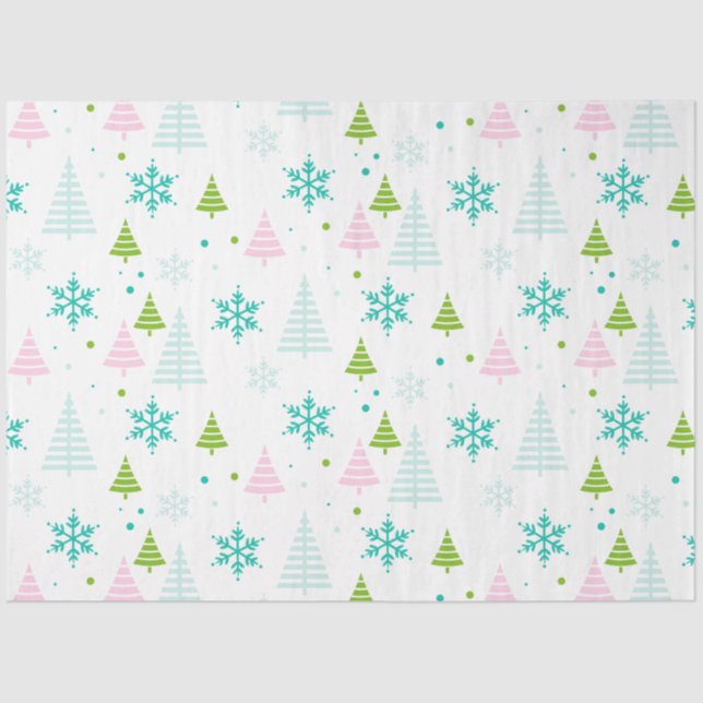 Christmas Trees Snowflakes White Christmas Tissue Paper (Front)