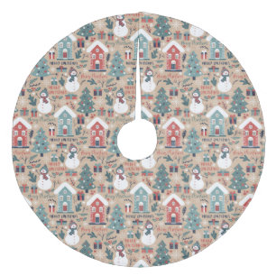 Christmas Trees, Snowmen, Gifts and Houses Fleece Tree Skirt