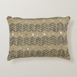 Christmas trees, stars and snowflakes in red, grey decorative cushion