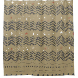Christmas trees, stars and snowflakes in red, grey shower curtain