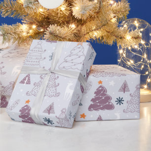 Christmas Trees Stars Snowflakes Grey Christmas Wrapping Paper
