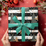 Christmas trees & tigers Black White Stripes Wrapping Paper<br><div class="desc">This cute Holiday themed wrapping paper design features black and white stripes and cute tigers and trees in a seamless pattern.</div>