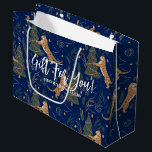 Christmas trees & tigers dark-blue background large gift bag<br><div class="desc">This colourful cartoon-style Christmas tree pattern with a customisable dark-blue background gives you the option to change the background colour.
Christmas,  trees,  Christmas animals,  and other Christmas symbols.</div>