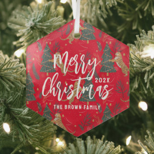 Christmas trees & tigers pattern custom background glass tree decoration