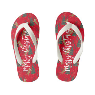 Christmas trees & tigers pattern custom background kid's jandals