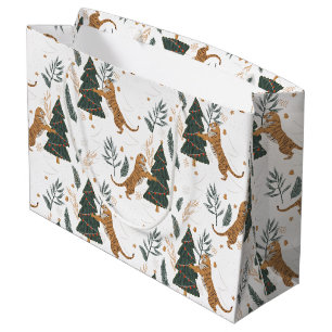 Christmas trees & tigers pattern custom background large gift bag
