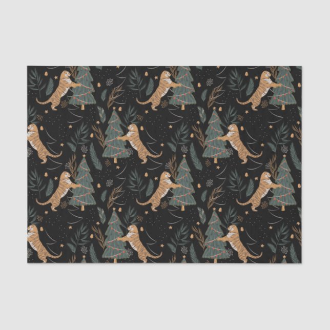 Christmas trees & tigers pattern custom background tissue paper (Front)