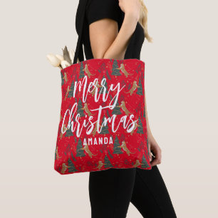Christmas trees & tigers pattern custom background tote bag