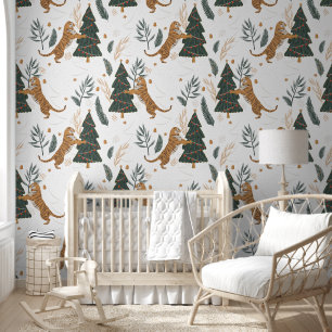 Christmas trees & tigers pattern custom background wallpaper
