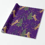Christmas trees & tigers pattern custom background wrapping paper<br><div class="desc">This colourful cartoon-style Christmas tree pattern with a customisable dark purple background.
Christmas,  trees,  Christmas animals,  and other Christmas symbols.</div>