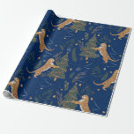 Christmas trees & tigers pattern custom background wrapping paper<br><div class="desc">This colourful cartoon-style Christmas tree pattern with a customisable dark-blue background.
Christmas,  trees,  Christmas animals,  and other Christmas symbols.</div>