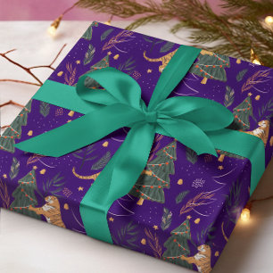 Christmas trees & tigers pattern custom background wrapping paper