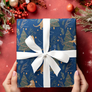 Christmas trees & tigers pattern custom background wrapping paper