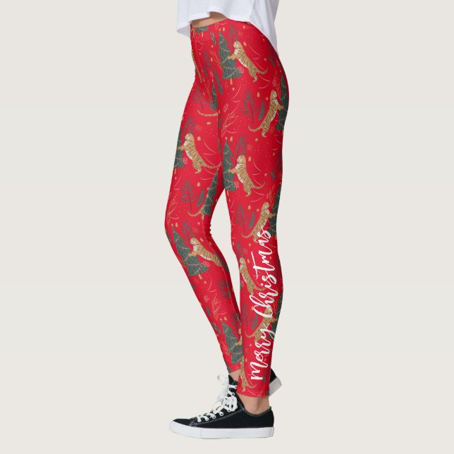 Christmas trees & tigers pattern  leggings (Left)