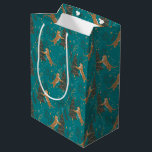 Christmas trees & tigers pattern on turquoise medium gift bag<br><div class="desc">This colourful cartoon-style Christmas tree and tiger in a seamless pattern with a customisable blue-green background allows you to change the background colour to any colour you like.
Christmas,  trees,  Christmas animals,  and other Christmas symbols.</div>