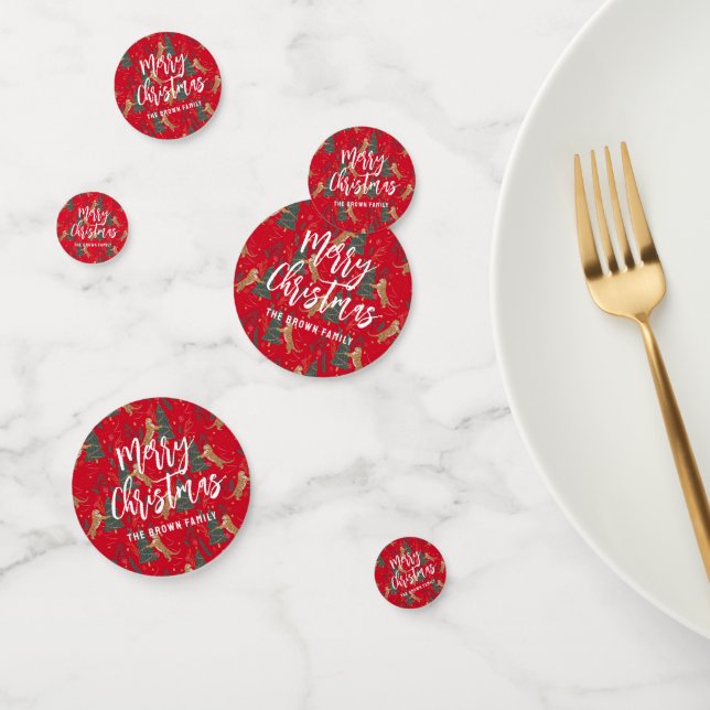 Christmas trees & tigers pattern red background confetti (Group)
