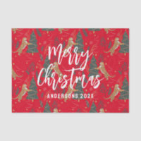 Christmas trees & tigers pattern red background