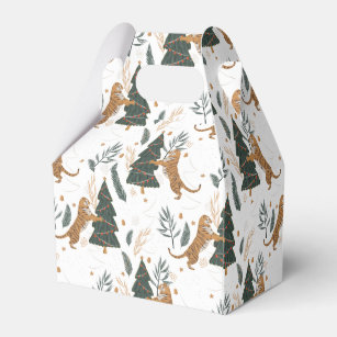 Christmas trees & tigers pattern white background favour box