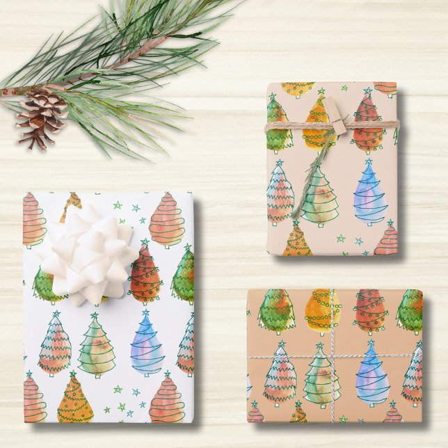 Christmas Trees Watercolor Wrapping Paper Sheet (Creator Uploaded)