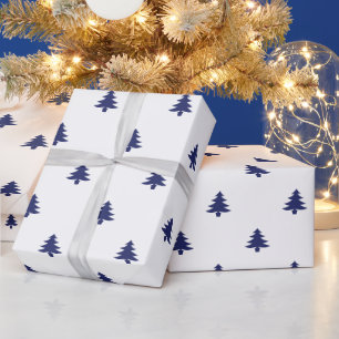 Christmas Trees white and blue minimalist simple Wrapping Paper